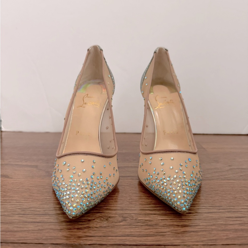 Louboutin Follies Strass 100mm Rete Glitter Mini Specchio Mesh Pumps - Picture 6 of 16
